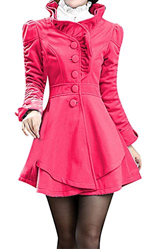 US&R, Women's Elegant Fitted Ruffle Collar Wool Blend Trench Coat Jacket, RoseRed Large US&R, Women's Elegant Fitted Ruffle Collar Wool Blend Trench Coat Jacket, RoseRed Large