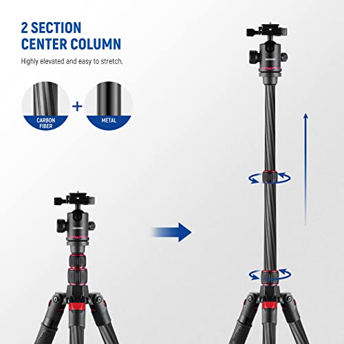 Neewer 79 Inches Carbon Fiber Camera Tripod Monopod with 2 Center Axis