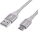 Amazon Basics Double Braided Nylon USB-C to USB-A 2.0 Fast Charging Cable, 3A, Laptop, 10 Feet, Silver