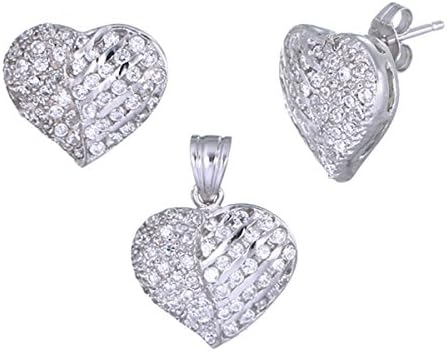 CZ Silver Sterling 925 Earrings Pendant Jewerly set Women 3 Pcs / 1 set - Cubic Zirconia Diamonds