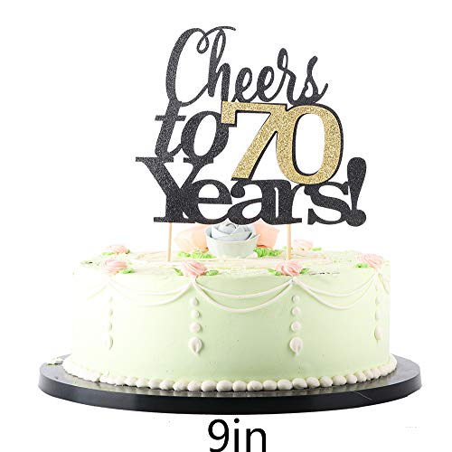 LVEUD Black Font Golden Numbers Cheers to 70 Years Happy Birthday Cake Topper -Wedding,Anniversary,Birthday Party Decorations (70th)
