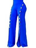 Women High Waist Slit Flared Wideleg Pants Buttons Embellish Flared Trousers