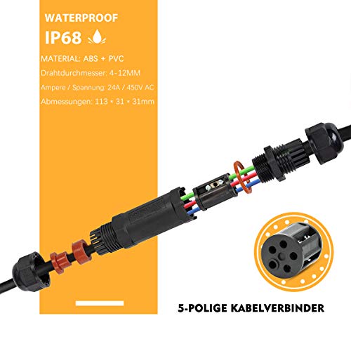 Verbindungsmuffe TÜV geprüfte 5 polig Kabelverbinder IP68 wasserdichte Verbindungsbox erdkabel abzweigdose kabel muffe… – Bild 3