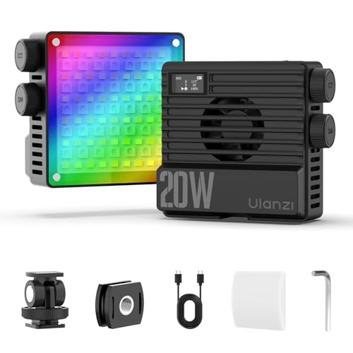 ULANZI LE20 RGB Video Light, 20W 360° Full Color 5000mAh Rechargeable with Cold Shoe and Portable Mount for Photography and Video Recording