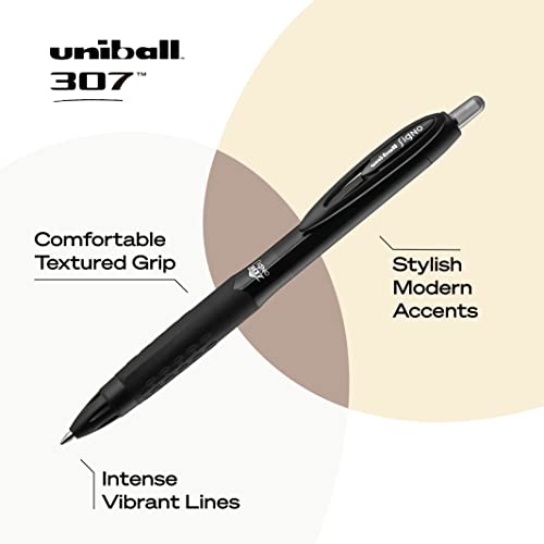 uniball 307 Retractable Gel Pens, Micro Point (0.5mm), Assorted, 3