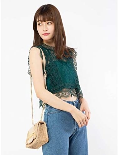 Amazon セシルマクビー Cecil Mcbee 総レースノースリtops グリーン M Tシャツ カットソー 通販
