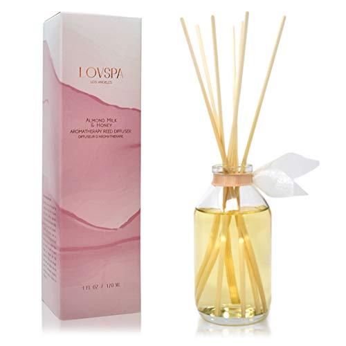 LOVSPA Almond Milk & Honey Diffuser Oil Gift Set | Home Fragrance Made with Natural Essential Oils | Nutty Blend of Sweet & Almond | Winter & Fall Scent for Mom, Dad, Wife or Husband