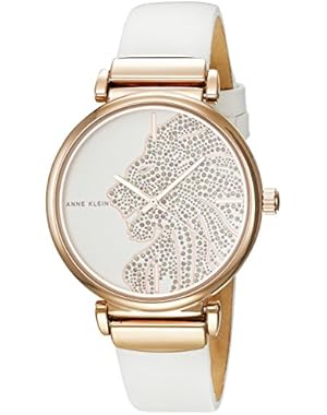 Women's Quartz Metal and Leather Dress Watch, Color:White (Model: AK/2950RGWT)
