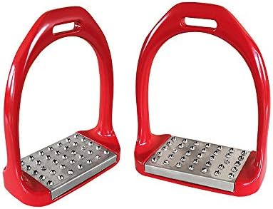 Stirrups Horse Riding Safety Stirrup lightweight aluminum with Stainless Steel Pedal with Non-slip Pad 1 Pair (Red)