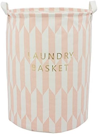 Homele 17.7" Large Waterproof Round Laundry Basket, Collapsible Cotton Fabric Laundry Hamper, Foldable Clothes Bag Linen Storage Basket Bin Organizer (Orange)