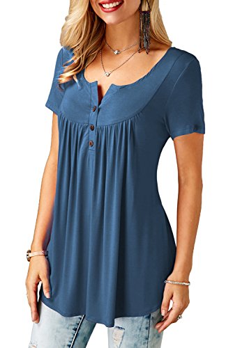 Womens Shirts and Blouses Short Sleeve Tunic Tops Button Down Tunics Plus Size XL
