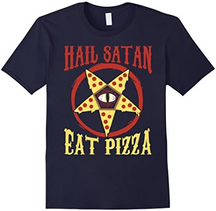 Mens Hail Satan, Eat Pizza Funny Satanic Occult Pizza Tee Large Navy