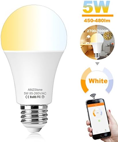 Smart Light Bulbs 5W Wi-Fi Intelligent LED Bulbs Warm White to Daylight Dimmable Bulb A19 E26 Medium Base Bulb Smartphone App Controlled LED Light Bulb Work with Alexa Google Home No Hub Required