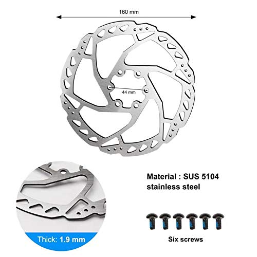 RUJOI Bike Disc Brake Rotor, 160mm Bicycle Disc Rotor with 6 Bolts and Caliper Adajuster Fit for Road Bike, Mountain Bike,MTB, E-Bike (2 pcs rotors with 12 Bolts Screw)