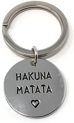 Silver-Tone 'Hakuna Matata' Engraved Pendant Keyring 2.2cm Diameter The Lion King Simba Timon and Pumbaa