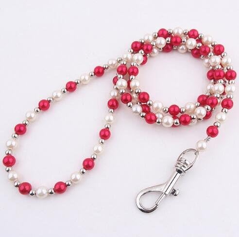 Pasona - Leashes - Luxury Pearls Pet Dog Chain Leash White Gold Beaded Walking Jogging Leads Leashes for Small Medium Size Dog Cat 20E 1 PCs