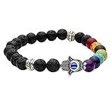 JOVIVI 7 Chakras Gemstone Bracelet Lava Stone Reiki Healing Balancing Round Beads - Hamsa hand
