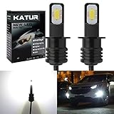 KaTur H3 LED Fog Light Bulbs Extremely Bright 2400 Lumens Max 75W High Power LED for Daytime Running Light DRL or Fog Lights, Xenon White (H3 White)