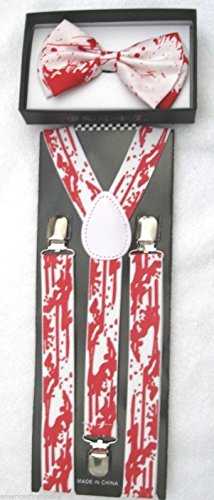 Unisex Fashion Adults Teens Teenagers Blood Splatter Adjustable All Polyester Silk Bow Tie and Matching Adult Teens Teenagers Blood Splatter Adjustable Suspenders Combo-new in Factory Pkg!