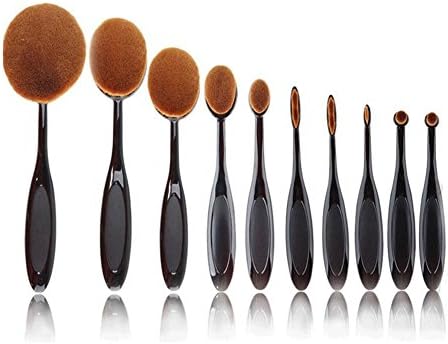 Urban Escape 10 Piece Soft Oval Toothbrush Shape Foundation Cream Contour Powder Blush and Concealer Makeup Brush Set
