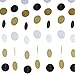 Paper Circle Dot Garland Streamer. 5 Pack of 10-Foot Garlands (50 Feet Total) as Black and Gold Decorations for Weddings, Birthday Parties, Showers, New Years Eve, or Any Event (White, Gold, Black)