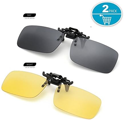 Polarized Clip On Flip Up Sunglasses Set Frameless Rectangle lens [2-Pack] UV400 Anti Glare Night Vision Glasses for Driving Fishing Cycling Walking Outdoor Fits Over Prescription Rx Glasses Reduce Re