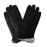 Men's Luxury Rabbit Fur Lined Genuine Butter Soft Black Leather Gloves (X-LARGE)