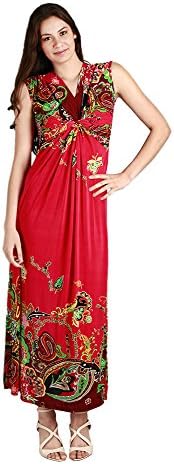 Exppozz Women's Maxi Dress - Casual Bohemian Dress - Sleeveless With V-Neck In Women's Dresses - Red Paisley Print Beach Dress Size Small