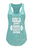 Tough Cookie's Women's Girls Just Wanna Have Guns Workout Burnout Tank Top (Large - LF, Mint)