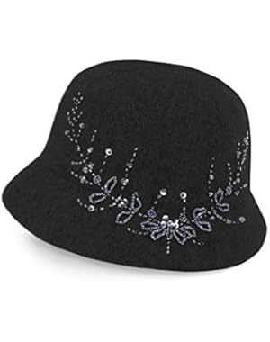 Women's Wool Blend Hand Beaded Winter Bucket Hat/Cloche Hat