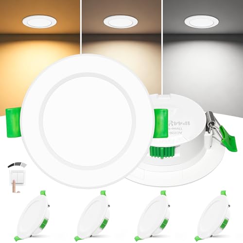 Laiebri Pack of 4 Extra Slim Recessed LED Spotlights 25 mm, 6 W 600 LM, Ceiling Dimmable 3 Intensities Without Dimmer, 2700 K/4000 K/6000K, IP44 LED Spotlight for Bathroom Kitchen, Hole Ø58-68 mm, 230