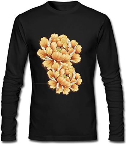 Windenw870 Golden Chrysanthemum Men's Long Sleeve Cotton Crewneck T-Shirt M Black