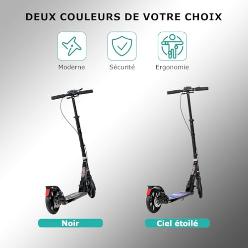 ISE Folding Scooter with 2 Aluminium Wheels, Adjustable Handlebar Height, Double Shock Absorption and Braking System, Ferris Wheel with Non-Slip Tyre, for Adults and Teens from 12 Years to 100 kg