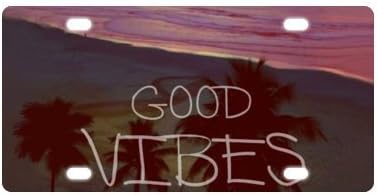 Good Vibes Sunset Beach Palm Tree Metal License Plate, License Plate Car Tag 6" X 12"