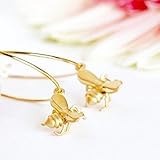 Gold Tone Hoop Earrings With Little Bee Charms