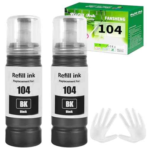 FANSHENG 104 Ink Compatible with Epson 104 Cartridges 104 for ET-1810 ET-2870 ET-2720 ET-2715 ET-2721 ET-2712 ET-2810 ET-2820 ET-2821 ET-2825 ET-2825 ET-2825 ET-2825 ET-2825 ET-2826 ET-4700 ET-4800 (2 x Black)