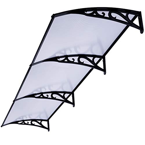 VIVOHOME Polycarbonate Window Door Awning Canopy Grey with Black Bracket 40 Inch x 120 Inch