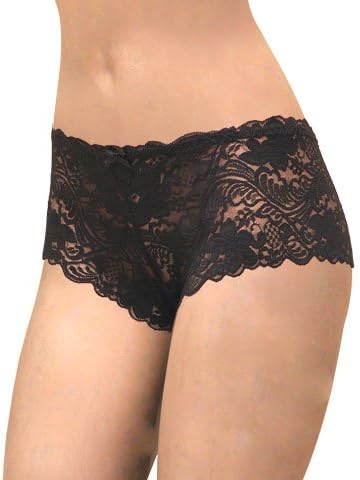 Floral Lace Boy Short Panty for Women, Extra Small, Black