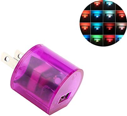 Wall Charger Adapter,Glow in the Dark Wall Charger USB LED Charger Compatible with Apple iPhone 6 6S Plus iPhone 5S 5,iPod,HTC,LG,Nokia SmartPhone,Samsung Galaxy S6 Edge S5 S4 Note 5 (Color Led Light)