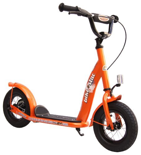 BIKESTAR Original Safety Pro Sport Push Kick Scooter Kids with brakes, mudguard and air tires for age 5 year old children | Classic Edition with Alloy Wheels 10 Inch | Sunny Orange