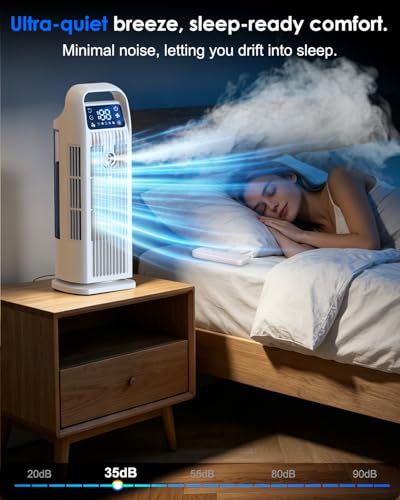Portable Air Conditioner, 4 in 1 Evaporative Air Cooler with Remote Control, 1200ML Water Tank, 120 Oscillating, 4 Speeds, 12H Timer, Mist Spray Tower Fan for Home Office, White