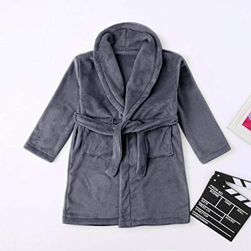 Clacce Respirant Peignoir Enfant à Manches Longues de Couleur Unie Vêtements de Nuit Pyjamas Robe de Bain Doux pour Garçons et Filles