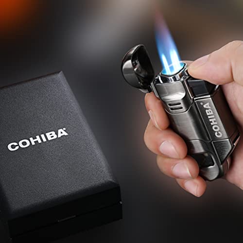 Torch Butane Lighter, Triple 3 Jet Flame Refillable Lighter, Gray