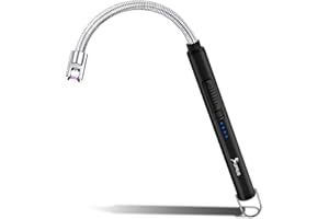 SUPRUS Electric Candle Lighter USB Type C Rechargeable Lighter Steel Shell & Hanging Hook with 360° Flexible Neck (Black)