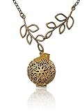 Bird and Olive Tree Branch Bronze/Brass Tone, Aromatherapy Essential Oil Diffuser Locket Pendant