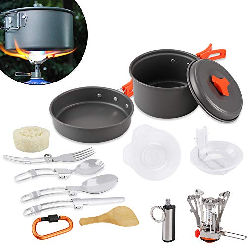AHCSMRE Camping Cookware Mess Kit with Portable Stove17 Pcs Camping Cooking Set Backpacking