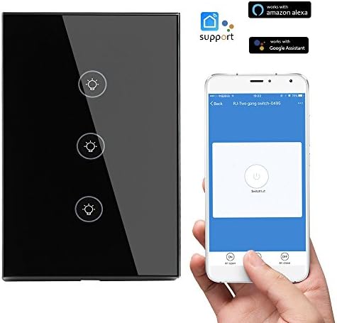 lifepot Smart Wall Light Switch Compatible with Alexa&amp; Google Home Touch Screen Wi-Fi Wall Switch Panel (3 gang)