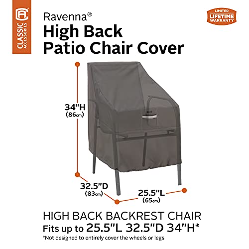 Classic Accessories Ravenna WaterResistant 25.5 Inch High Back Patio Chair Cover, 4 Pack