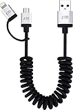 Just Mobile AluCable Duo Twist Coiled Utility Cable with 2.4A High Speed Aluminum Lightning Connector for iPhones, iPads, and iPods, Black/Silver (DC-189)