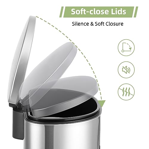 Garvee 50 Liter Stainless Steel Kitchen Trash Can with Step Pedal & Soft Close Lid, Fingerprint-Proof Oval Garbage Bin with Removable Inner Bucket for Home Kitchen Office